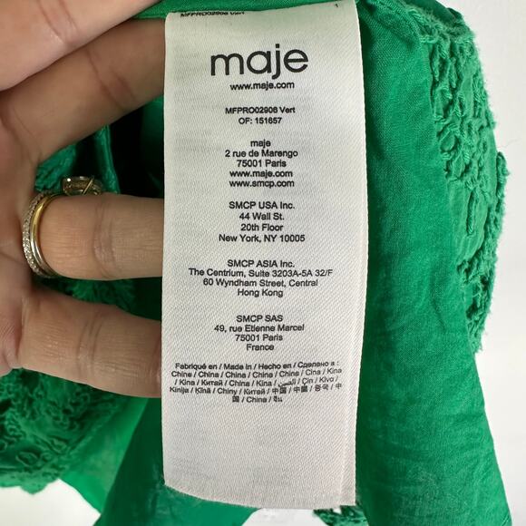 Maje Embroidered cotton mini dress in Green size FR 36/ US Small - Picture 6 of 13